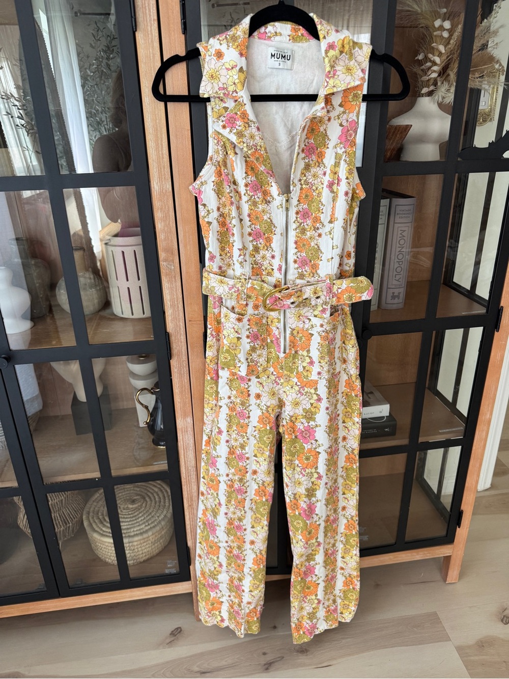 Show Me Your Mumu groovy blooms Jacksonville Cropped Jumpsuit striped collar 70s